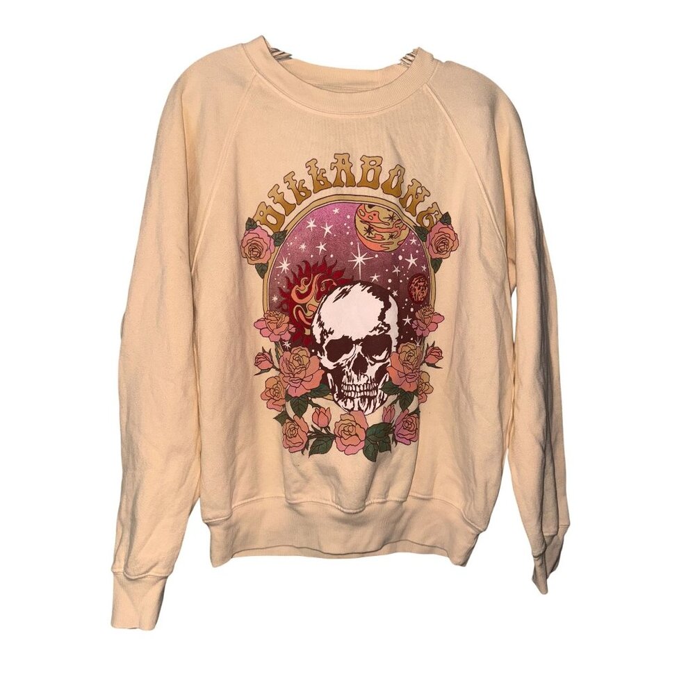 Billabong Skull & Roses Graphic Sweatshirt Beige S - Picture 2 of 6